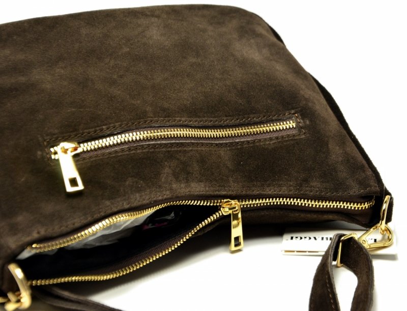 TOREBKA skóra brązowa listonoszka skórzana brąz zamsz damska LAURA BIAGGI