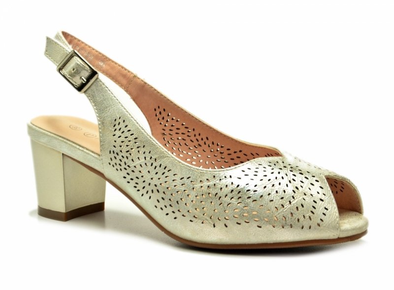 Sandałki damskie złote 41 na obcasie POTOCKI 12762 czółenka