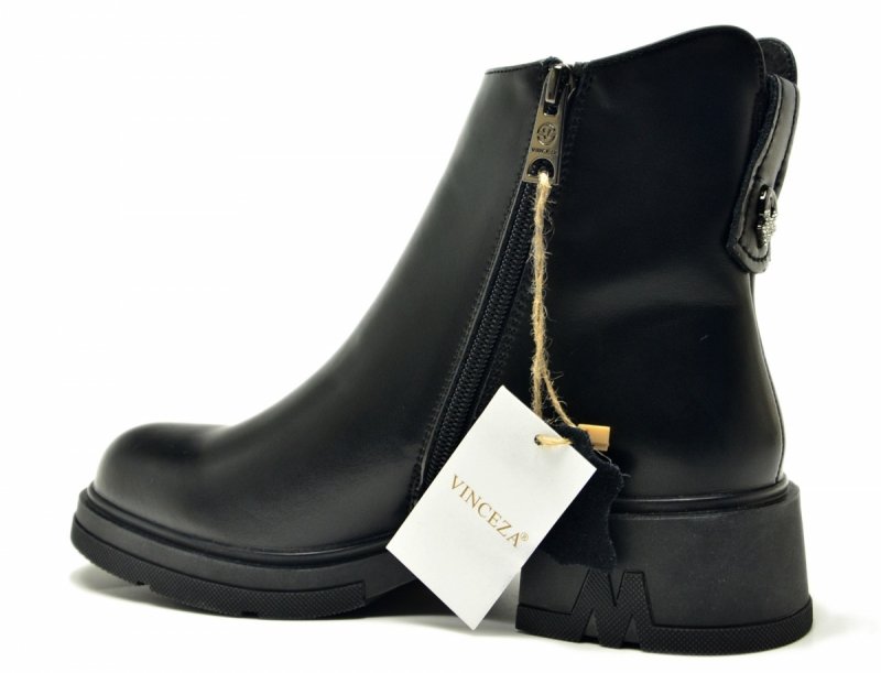 Botki 36 VINCEZA 39956 czarne skóra skórzane damskie płaskie