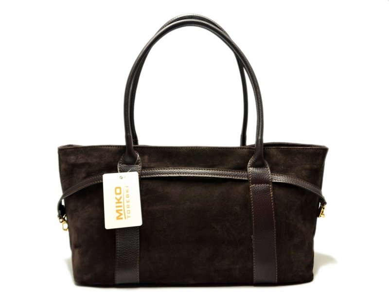 TOREBKA skórzana MIKO skóra brązowa damska zamsz czekolada