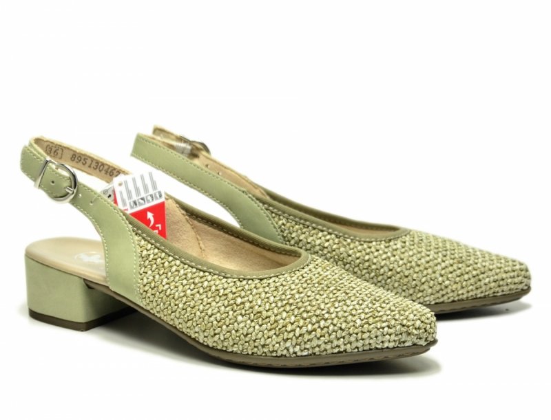Czółenka 39 RIEKER 47060 z odkrytą piętą zielone khaki