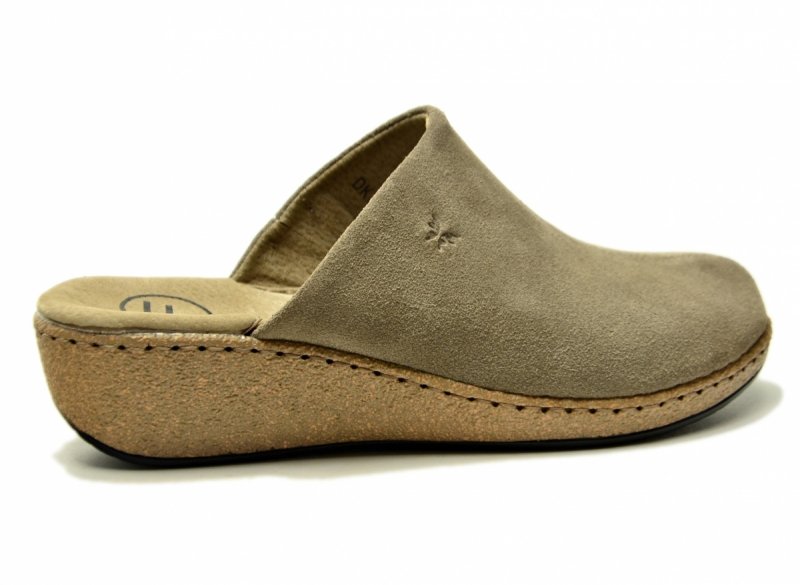 Klapki skóra 37 taupe FILIPPO 7567 skórzane na koturnie zamsz