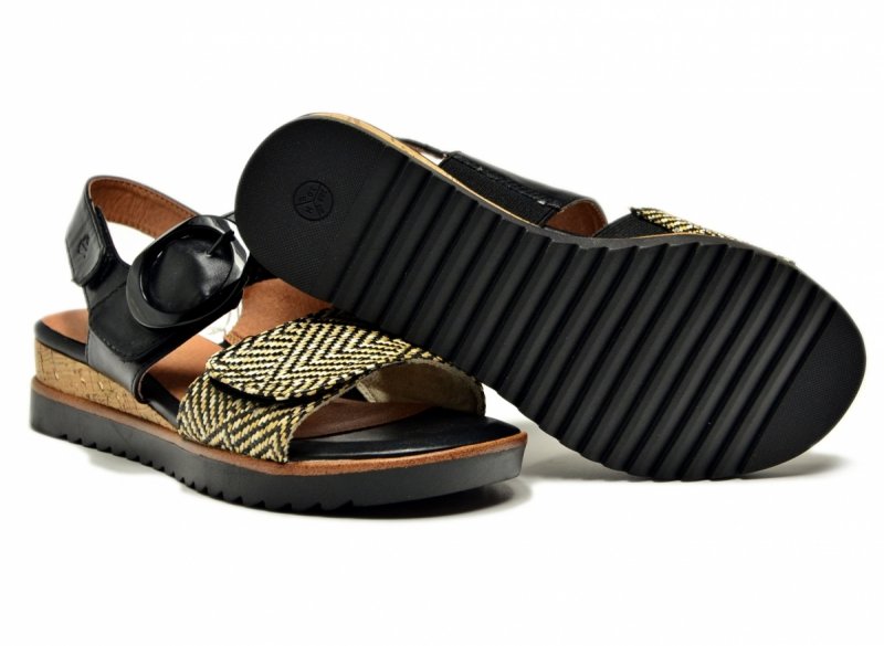 Sandały czarne beż 38 JANA 28776 na platformie koturnie beżowe