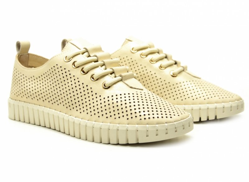 Półbuty beżowe złote 37 skóra CAMBELL 19435 ażurowane damskie skórzane beż