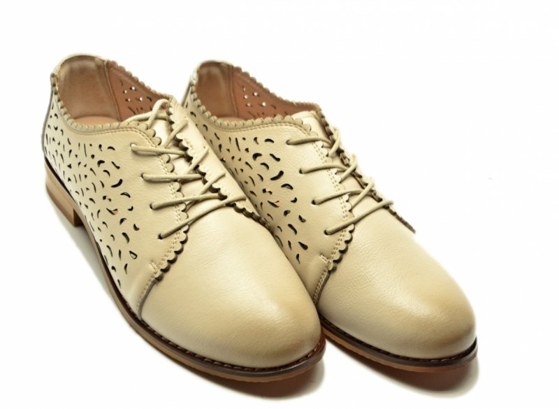 Półbuty beżowe 41 skóra oxfordy CAMBELL 19386 ażurowane damskie skórzane beż