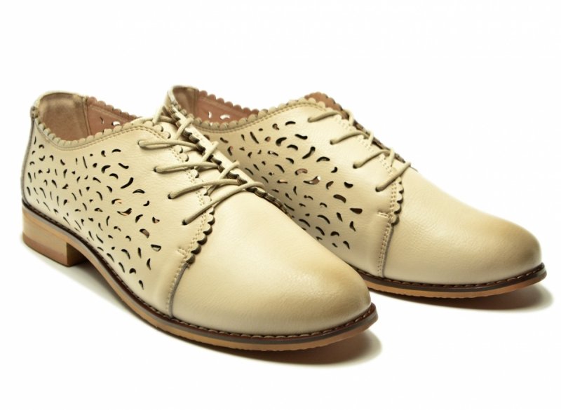 Półbuty beżowe 39 skóra oxfordy CAMBELL 19386 ażurowane damskie skórzane beż
