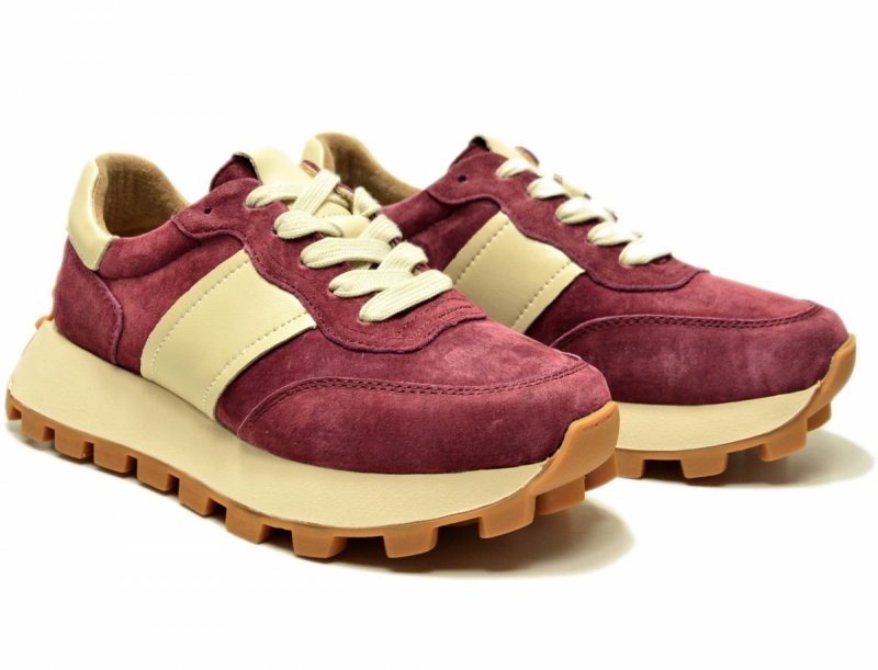 Półbuty sneakersy 39 skóra FILIPPO 7112 bordowe skórzane bordo zamsz 