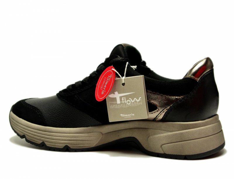 Półbuty 38 TAMARIS 83705 skóra sneakersy czarne skórzane haluksy