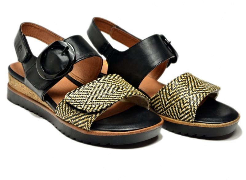 Sandały czarne beż 38 JANA 28776 na platformie koturnie beżowe