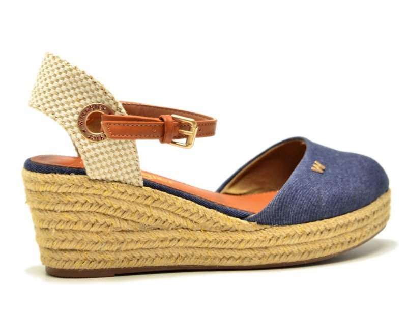 Sandały WRANGLER 39 BELA espadrylegranatowe na koturnie damskie beżowe