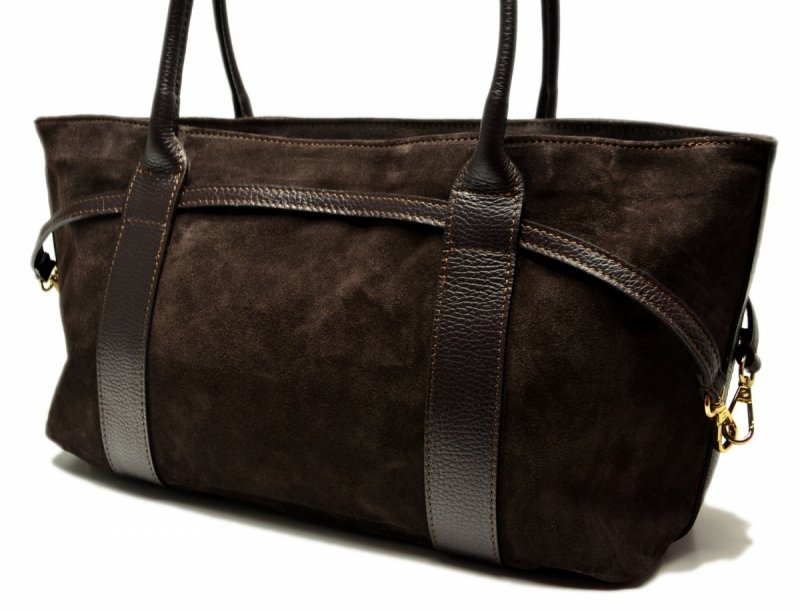 TOREBKA skórzana MIKO skóra brązowa damska zamsz czekolada