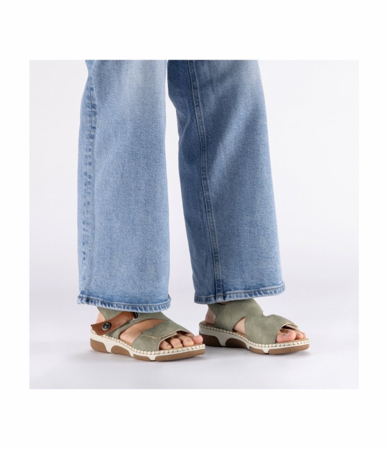 Sandałki zielone 41 RIEKER 66280 płaskie damskie