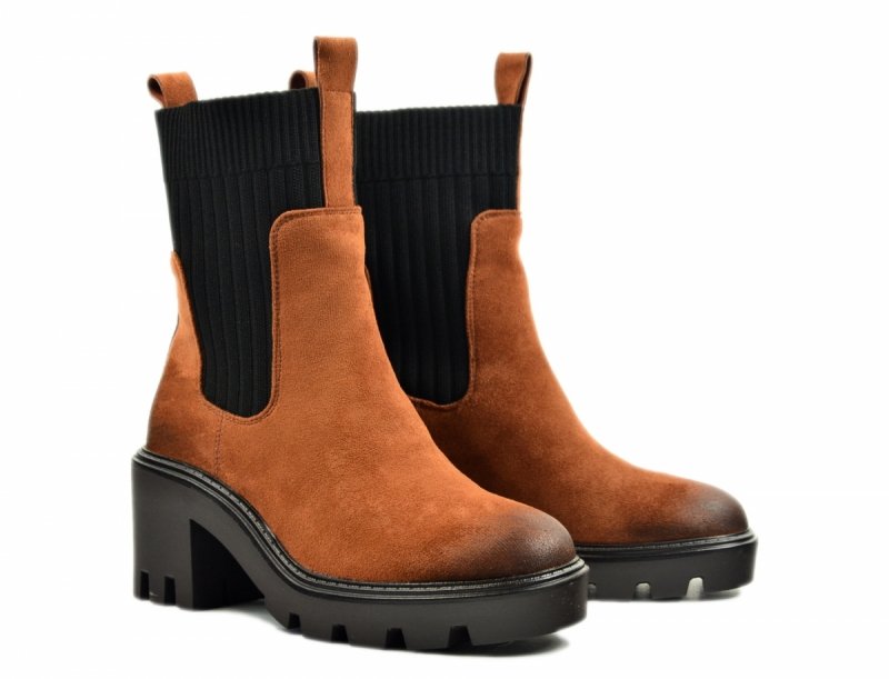 Botki 40 POTOCKI 12242 camel brązowe brąz zamsz