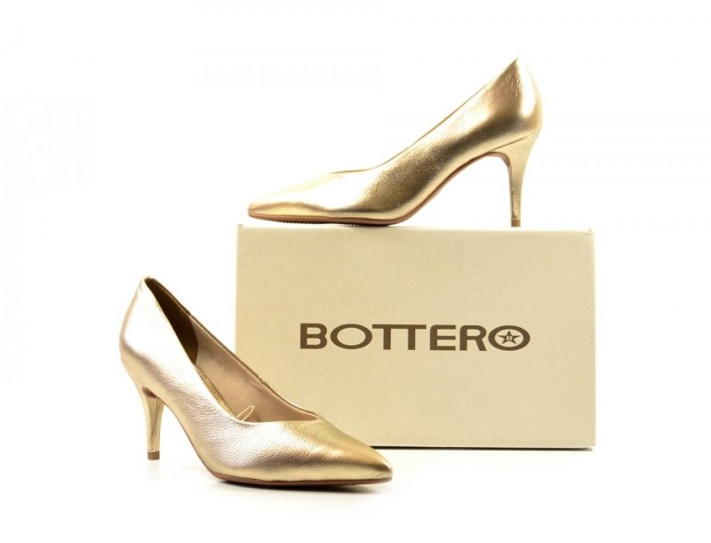 Czółenka 38 szpilki BOTTERO skóra złote skórzane 353721