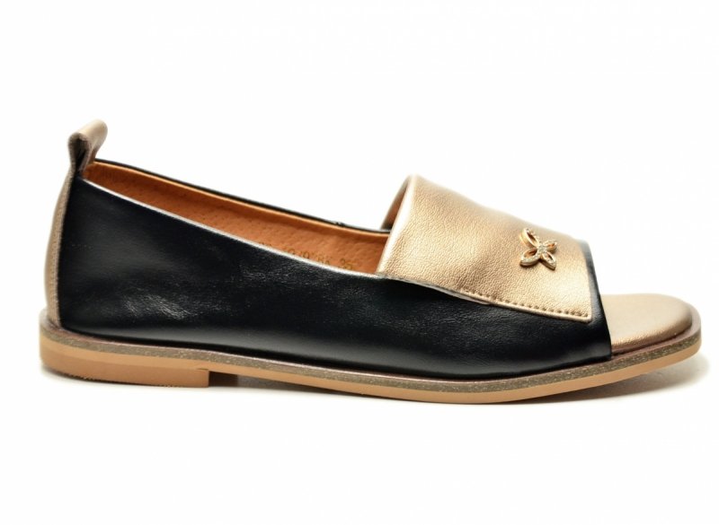 Baleriny czarne złote 39 skóra bez palcy POTOCKI 19397 damskie skórzane 