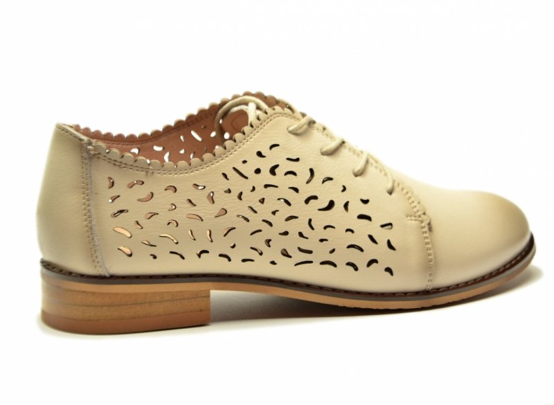 Półbuty beżowe 38 skóra oxfordy CAMBELL 19386 ażurowane damskie skórzane beż