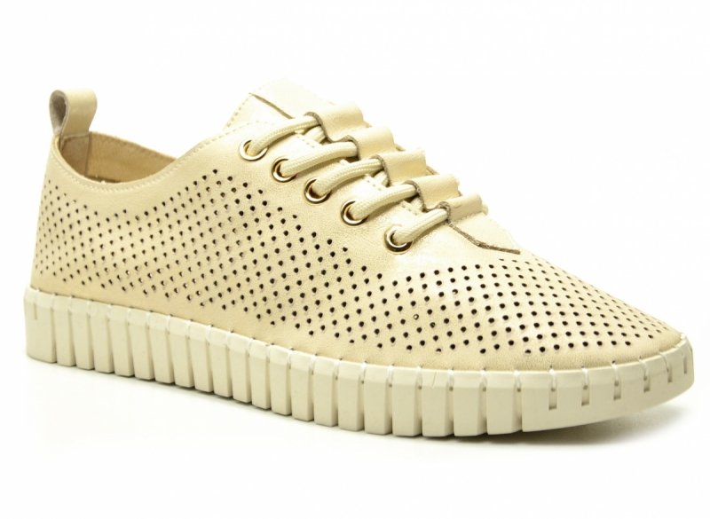 Półbuty beżowe złote 38 skóra CAMBELL 19435 ażurowane damskie skórzane beż