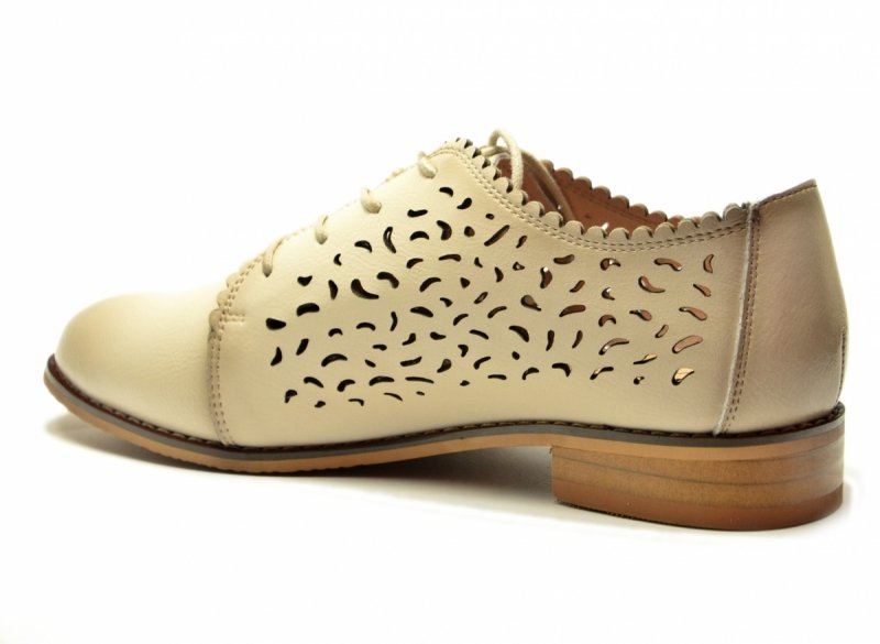 Półbuty beżowe 38 skóra oxfordy CAMBELL 19386 ażurowane damskie skórzane beż