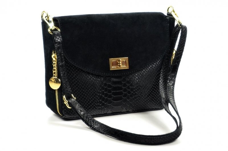 TOREBKA Miko włoska listonoszka skóra czarna krokodyl