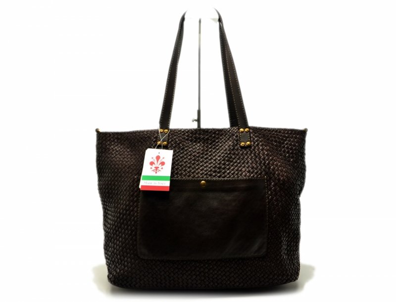 TOREBKA MIKO skóra brąz vintage plecionka brązowa czekolada duża