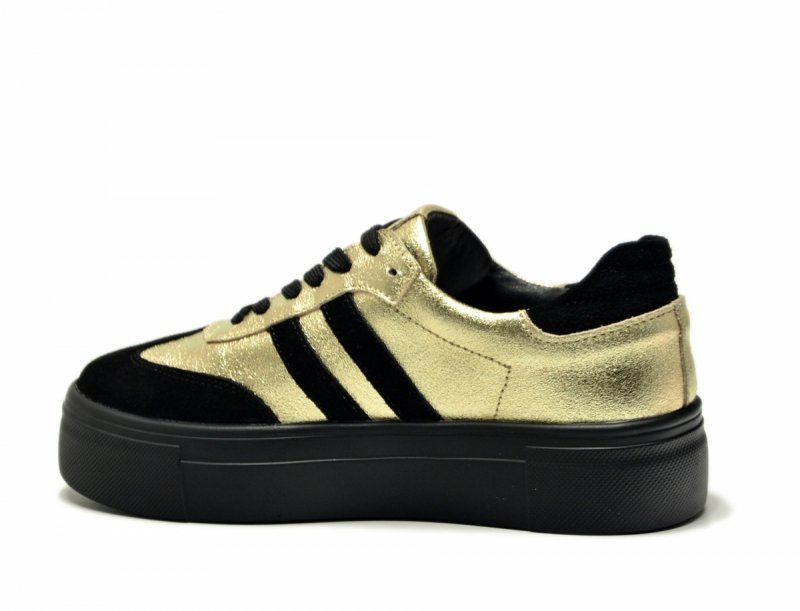 Półbuty sneakersy 41 skóra FILIPPO 6841 złote czarne skórzane 