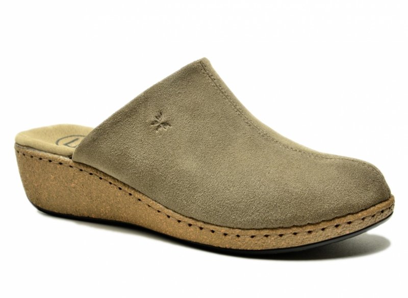 Klapki skóra 39 taupe FILIPPO 7567 skórzane na koturnie zamsz