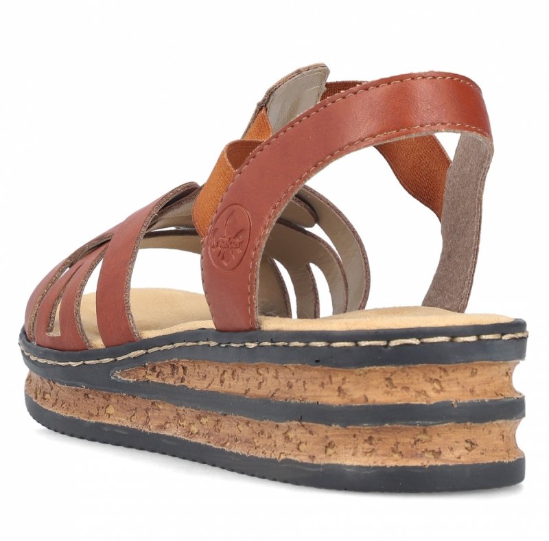 Sandałki brązowe 38 RIEKER 62918 na koturnie platformie brąz