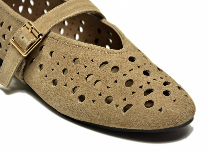 Baleriny beż 39 skóra FILIPPO 7875 skórzane beżowe na pasek zamsz półbuty