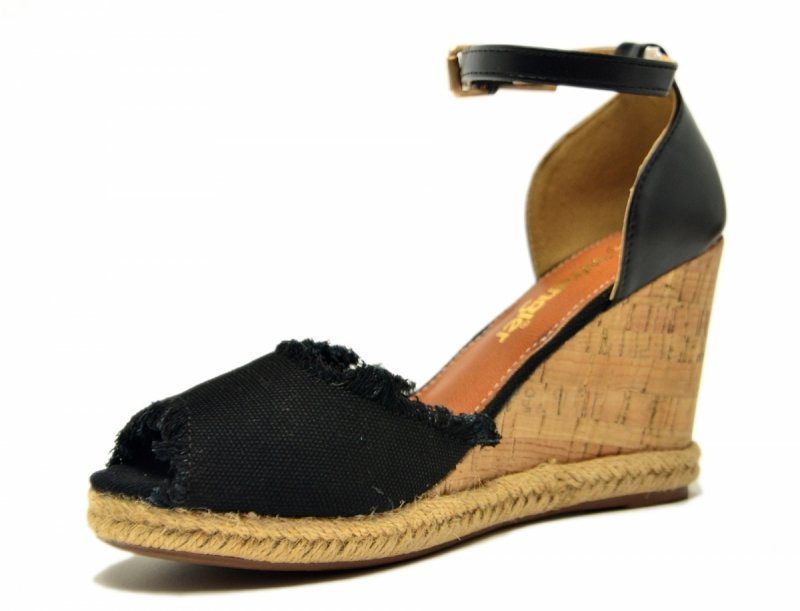 Sandały WRANGLER 40 LORETTA espadryle czarne na koturnie damskie 