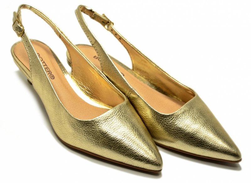 Czółenka złote 41 kaczuszki skóra BOTTERO 372301 skórzane  z odkrytą piętą