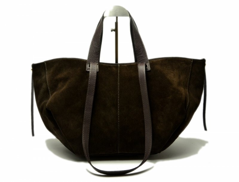 TOREBKA skórzana Laura Biaggi brązowa skóra zamsz czekolada