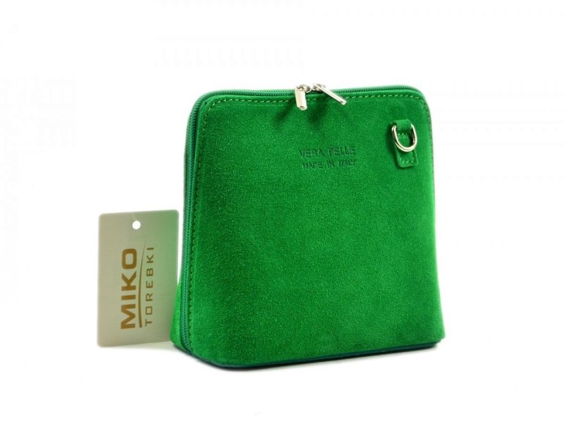 TOREBKA MIKO listonoszka skóra zielona zamsz