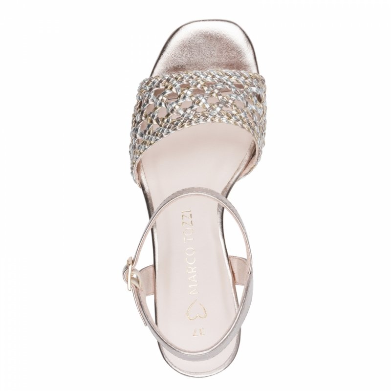 Sandałki 37 złote MARCO TOZZI 28382 na obcasie plecione różowe złoto