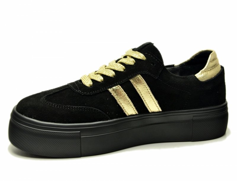 Półbuty sneakersy 38 skóra FILIPPO 6841 czarne skórzane zamsz złote