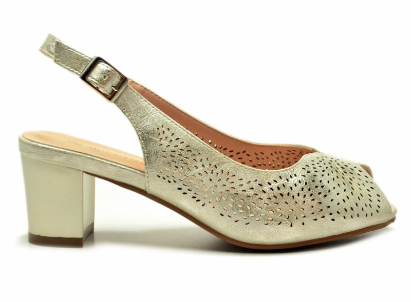 Sandałki damskie złote 39 na obcasie POTOCKI 12762 czółenka