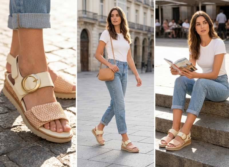 Sandały beż 40 JANA 28776 na platformie koturnie beżowe kremowe