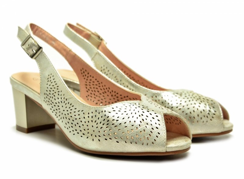 Sandałki damskie złote 37 na obcasie POTOCKI 12762 czółenka