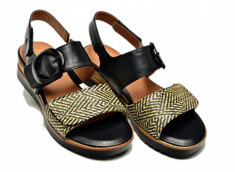 Sandały czarne beż 37 JANA 28776 na platformie koturnie beżowe