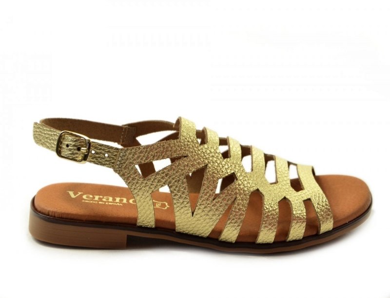 Sandałki 37 skóra VERANO 3081 złote płaskie skórzane
