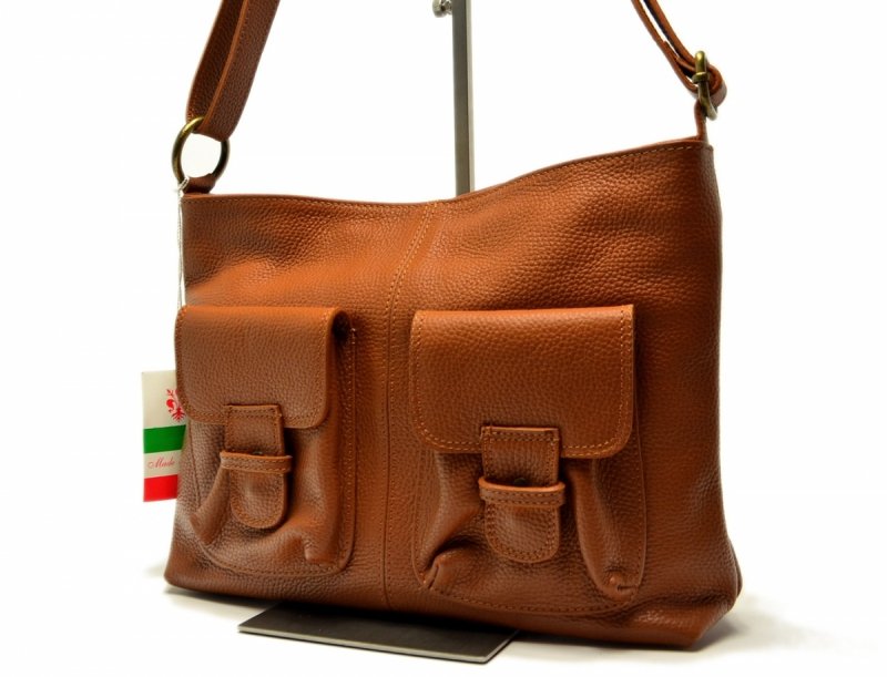 TOREBKA skórzana MIKO skóra camel damska listonoszka brązowa brąz