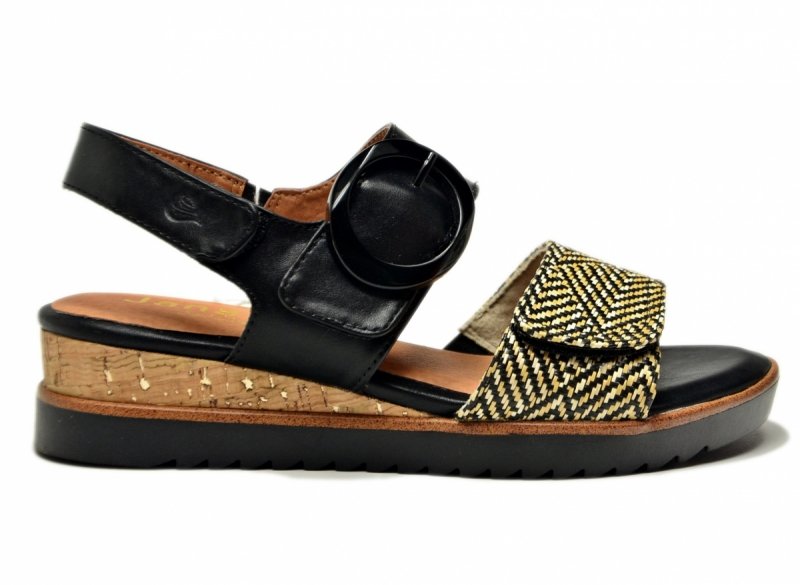 Sandały czarne beż 37 JANA 28776 na platformie koturnie beżowe