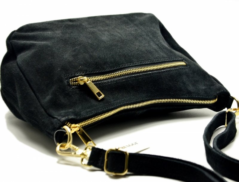 TOREBKA skóra czarna listonoszka skórzana zamsz damska LAURA BIAGGI