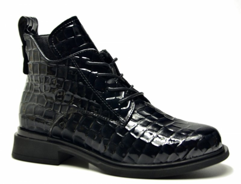 Botki 37 skóra FILIPPO 7239 czarne skórzane damskie płaskie lakier grafit