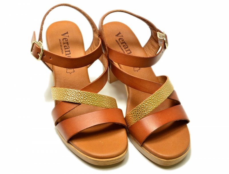 Sandałki 41 skóra VERANO 961 skórzane camel na obcasie  brązowe