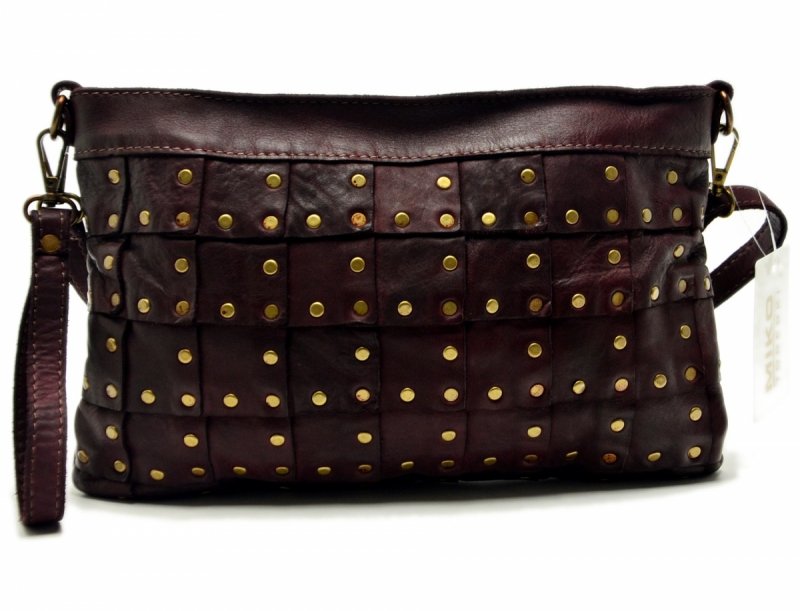 TOREBKA listonoszka MIKO skóra bordowa vintage bordo damska ćwieki