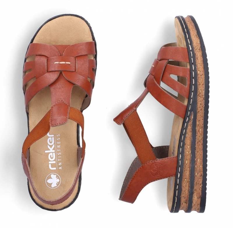 Sandałki brązowe 37 RIEKER 62918 na koturnie platformie brąz