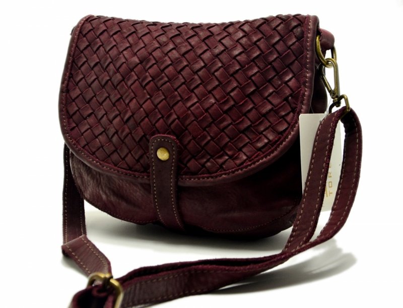 TOREBKA listonoszka MIKO skóra bordowa vintage plecionka skórzana damska bodo
