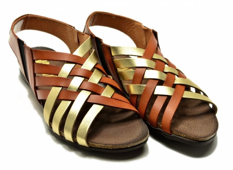 Sandały camel złote 40 skóra VERANO 1101 skórzane brązowe plecionka