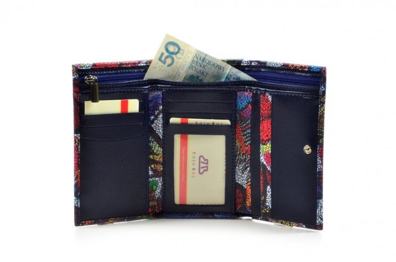 Portfel damski BAJUBAJ skóra granatowy motyle