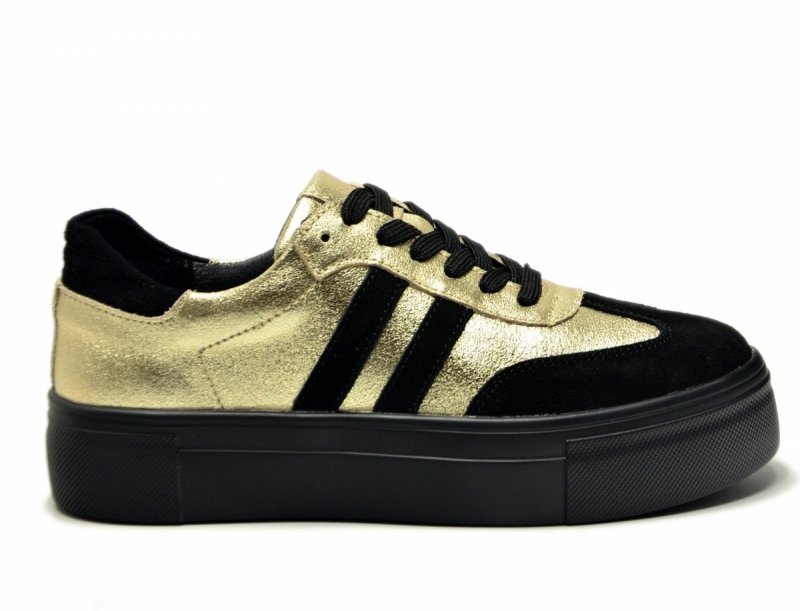 Półbuty sneakersy 41 skóra FILIPPO 6841 złote czarne skórzane 